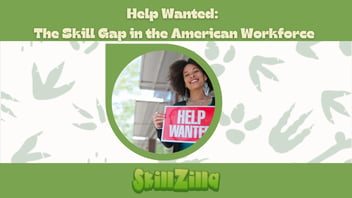 Help Wanted: The Skill game in the American Education Workforce, image of a Black young woman with curly hair holding up a HELP WANTED sign with the letters in all caps 